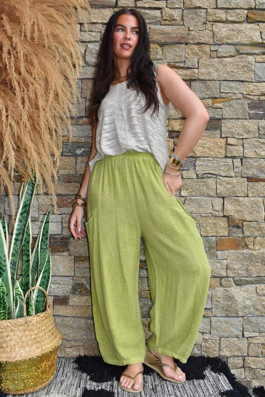 Lina Linen Blend Barrel Pant Washed Olive
